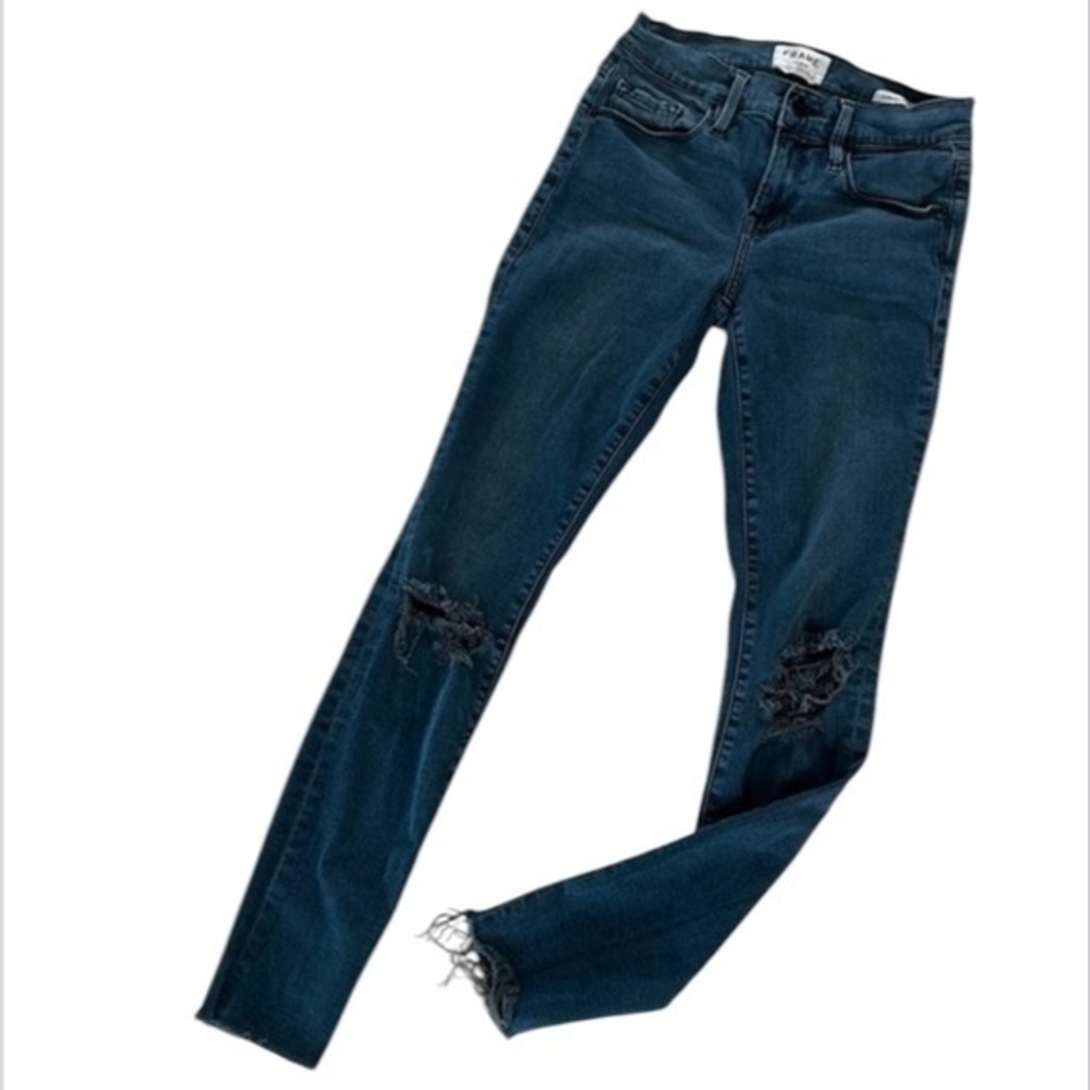 Frame le skinny de jeanne size 25 busted knee jeans